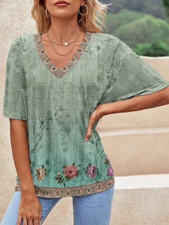 V Neck Casual Loose tunic Shirt