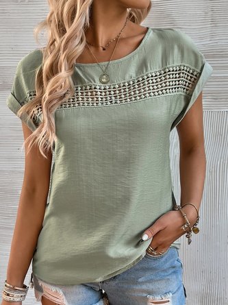 Crew Neck Casual  Lace Shirt