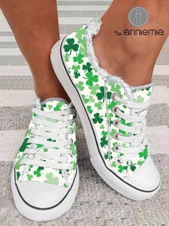St. Patrick's Day Women's Casual Shamrock Printing Lace-Up Canvas Shoes