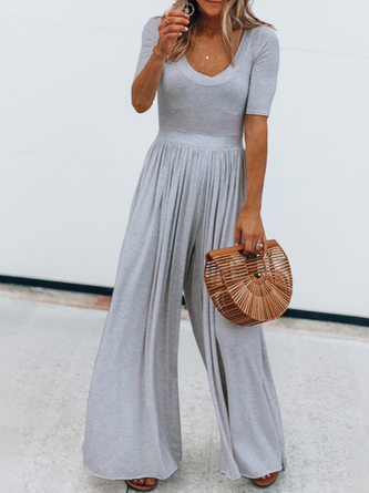 Jersey Loose Crew Neck Casual Jumpsuit