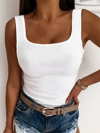 Plus Size Sexy Skinny Solid Sleeveless Knit Tank