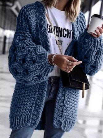 zolucky Plain Casual Long Sleeve Cardigan Sweater coat