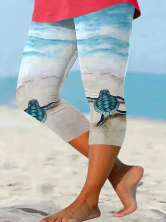 Plus Size Vacation Marine Life Knitted Tight Pants