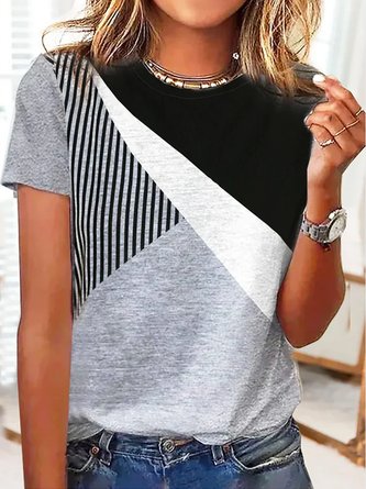 Plus Size Crew Neck Knitted Casual Geometric T-Shirt