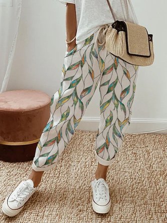 Loose Geometric Printed Lace-Up Casual Pants