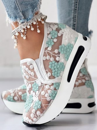 Floral Embroidery Breathable Sheer Mesh Sneakers