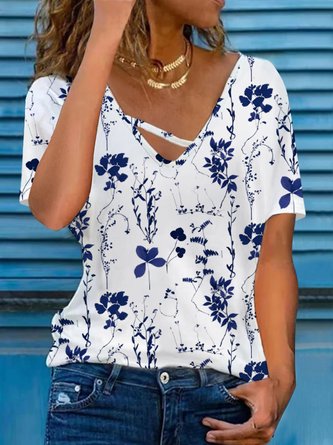 Casual Jersey Loose Floral Shirt