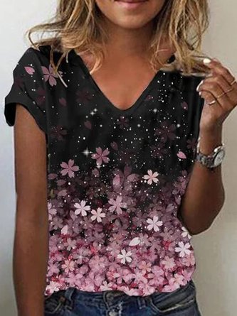 Plus Size Pink  Floral Casual Regular Fit T-Shirt