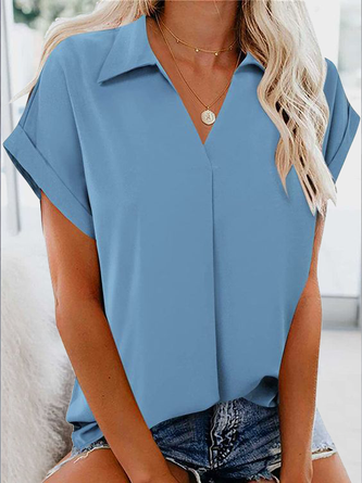 Loose Plain Shawl Collar Casual Shirt
