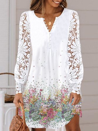 V Neck Casual Jersey Floral Dress