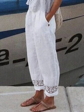 Plus Size Lace Casual Plain Loose Pants