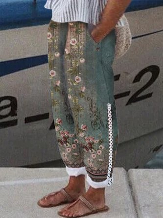 Plus Size Ombre Floral Casual Loose Pants