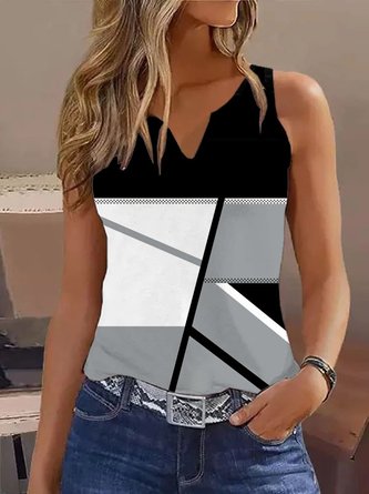 Notched Casual Color Block Tank Top