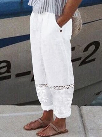 Plus Size Cotton Embroidery Casual Plain Pants