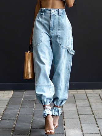Loose Plain Casual Denim O-Line Jeans