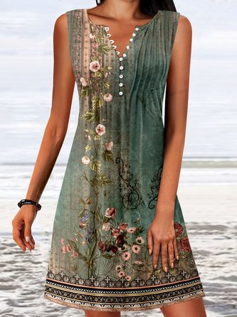 Buckle Casual  Floral Print Dress