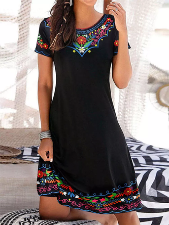 Plus Size Regular Fit Jersey Ethnic Ethnic Dress