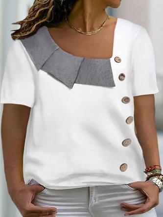 Plus Size Casual Asymmetrical Neck Loosen Jersey Short Sleeve T-Shirt