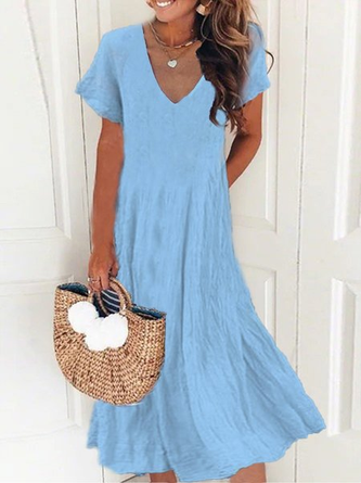 Plus Size Loose Plain V Neck Casual Dress