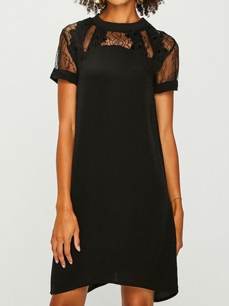 Plain Mesh Lace Edge Short Sleeve Casual Tunic Dress