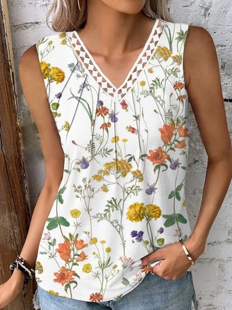 Casual Lace V Neck Tank Top