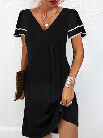 Plain V Neck Casual Short sleeve Loose Dress