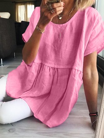 Plus Size Casual Cotton Crew Neck Shirt