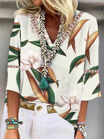 V Neck Split Joint Casual Shirt