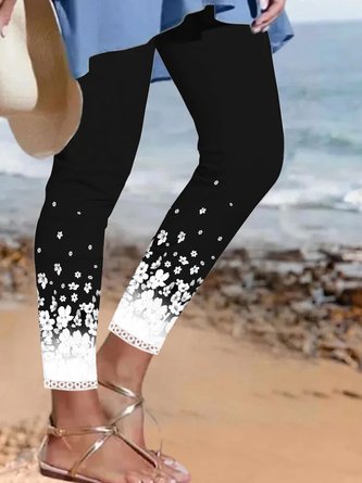 Casual Regular Fit Floral Lace Leggings