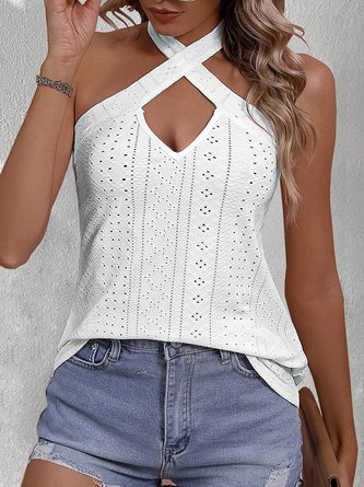 Polyester Cotton Plain Halter Casual Cami