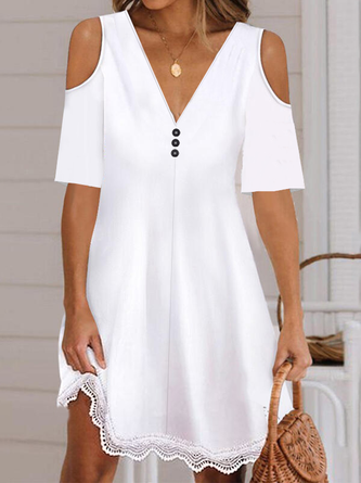 Lace V Neck Casual Cold Shoulder Dress