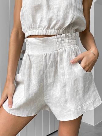 Casual Pocket Stitching Cotton Plain Shorts