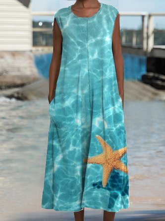 Casual Crew Neck Chevron Dress