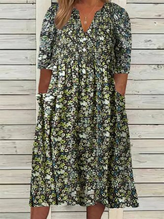 Plus Size Casual Short Sleeve Woven Dress