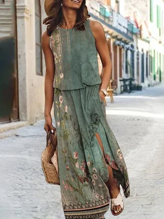 Crew Neck Casual Nationality/Ethnic Loose Dress