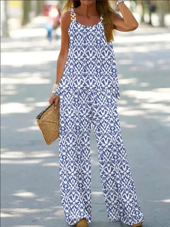 Ethnic Sleeveless Spaghetti Casual Grommets Two-Piece Set