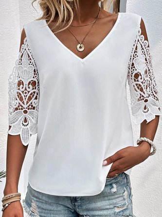 V Neck Loose Casual Split Joint Shirt