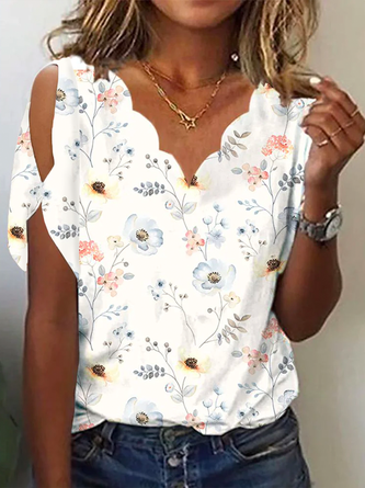 Floral Casual Cut-outs Shirt
