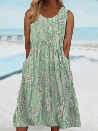 Plus Size Floral Loose Vacation Crew Neck Dress