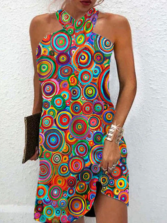 Casual Abstract Printed Halter Dress