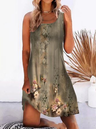 Square Neck Printing Casual Loose Dress