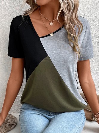 Casual Asymmetrical Loose Color Block Shirt