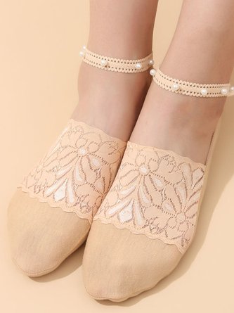Lace Ethnic Floral Socks With Ribbon Casual Urban Women's Accessories