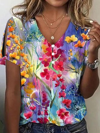 Casual Buttoned Floral  Printed Loose Shirt