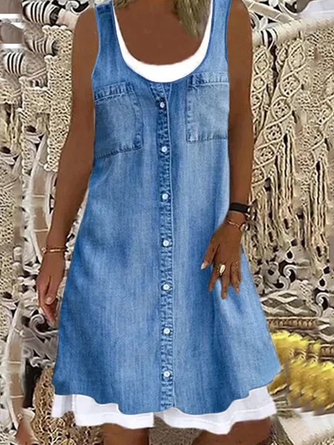 Plus Size Plain Loose Casual Denim Dress