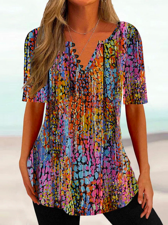 Casual Abstract Notched Buttoned Shirt
