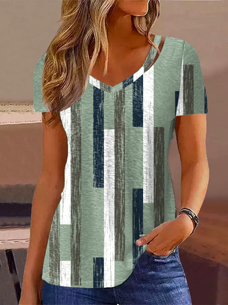 V Neck Casual Striped Shirt