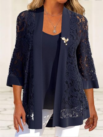 Casual Plain Lace Loose Two-Piece Set