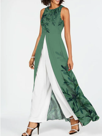 Casual Floral Crew Neck Jumpsuit