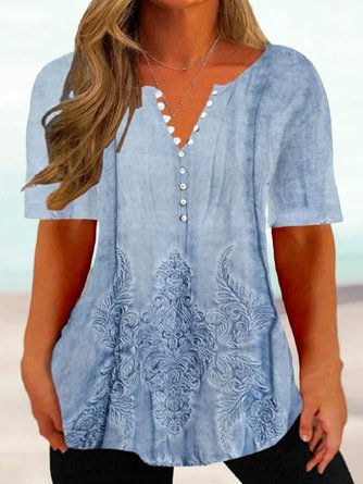 Plus Size V Neck Loose Casual Shirt